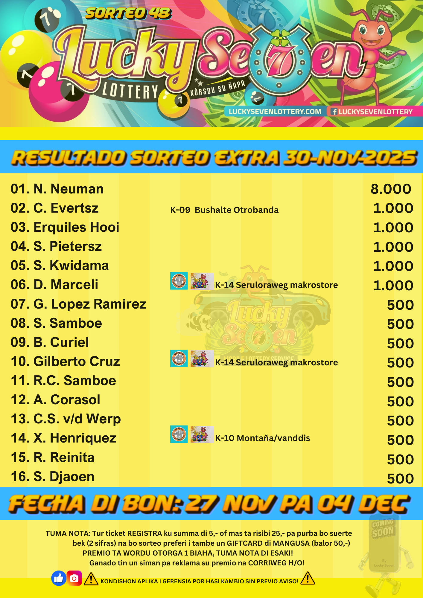 Sorteo Extra 30-11-2025